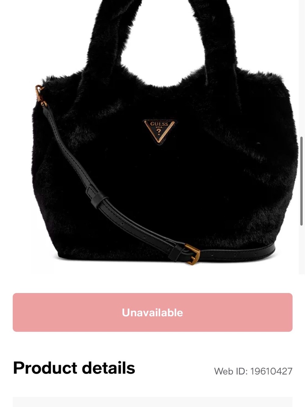GUESS Black Faux Fur Tote with Gold Logo Accent